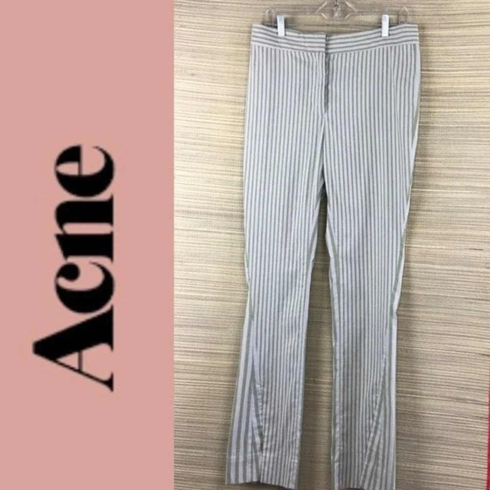 ACNE Liz Striped Cotton/Linen Straight Leg Pants